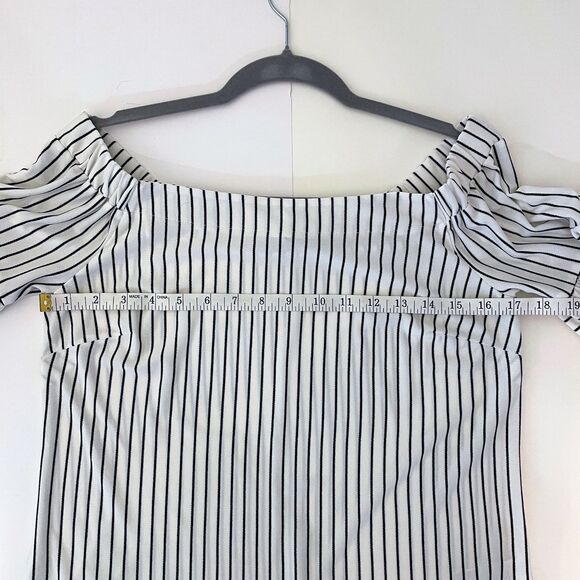 Banana Republic Off the Shoulder Bell Flare Slv Pin Stripe Blouse Black White S - Picture 7 of 11